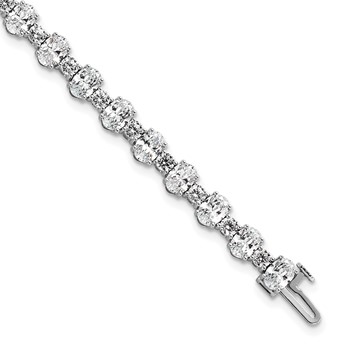 14k White Gold 11 carat Lab Grown Diamond VS/SI+ G+ Complete Round and Oval 7 inch Fancy Tennis Bracelet