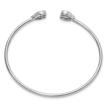 14K White Gold Polished Complete 1/2 carat Diamond Heart Flexible Cuff Bangle Bracelet — alternate view