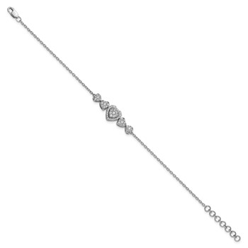 14K White Gold Polished Complete 5/8 carat Diamond Hearts 7 inch Bracelet with 1 inch Extender — alternate view