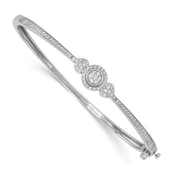 14K White Gold Complete 1/2 carat Diamond Halo Hinged Oval Bangle Bracelet