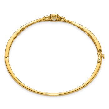 14K Polished and Textured Complete 1/2 carat Diamond Fashion Hinged Oval Bangle Bracelet — alternate view