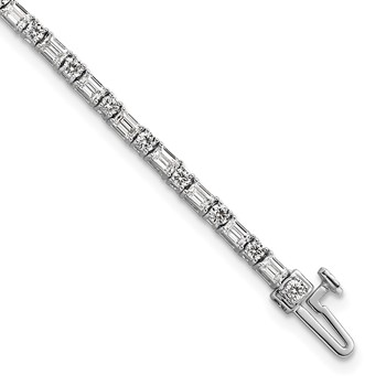 14K White Gold VS/SI+ G+ Lab Grown Emerald and Round Diamond Tennis Brace