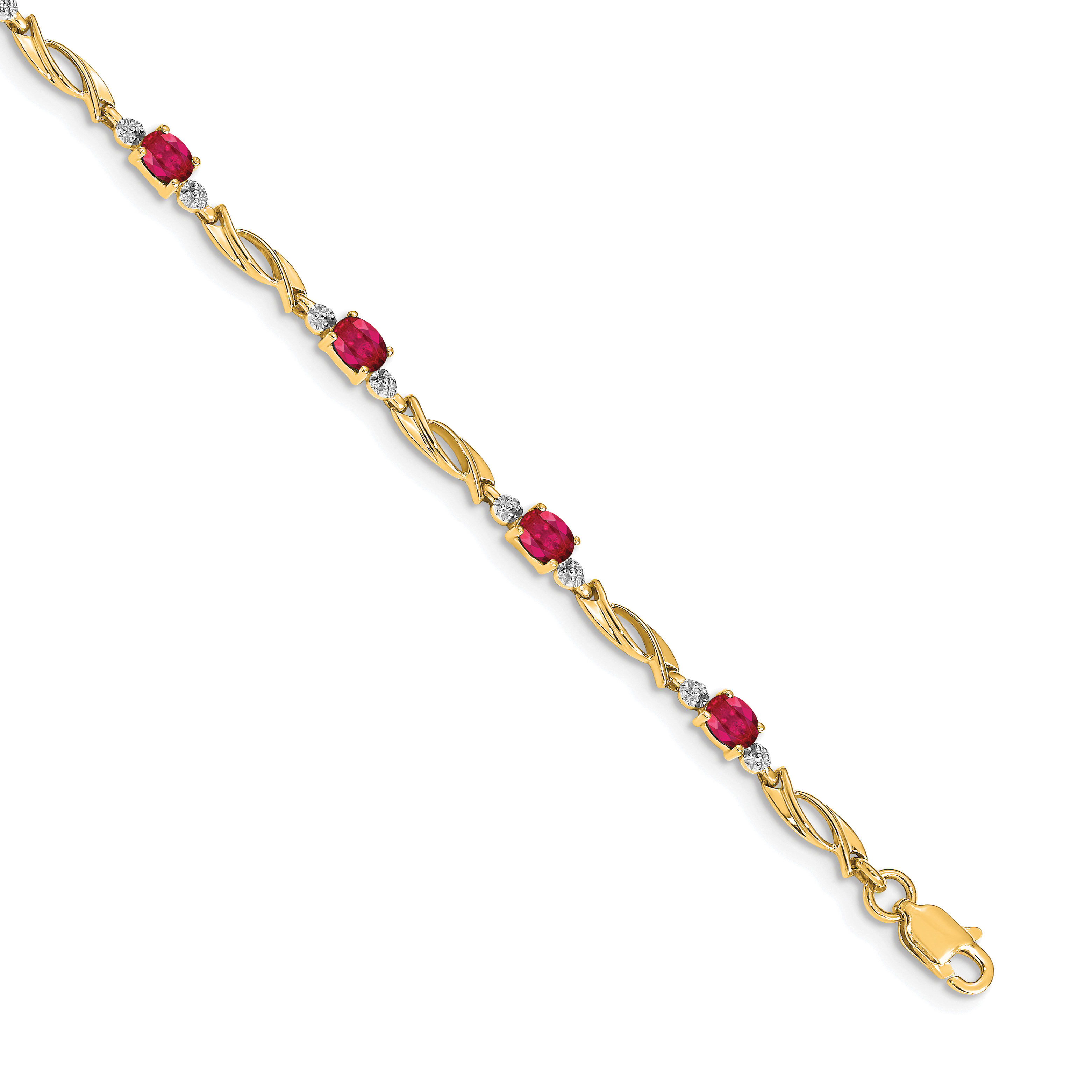 14k Complete Diamond and Oval Ruby Fancy Link 7.25 inch Bracelet