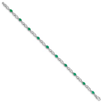 10k White Gold Diamond and Emerald Bracelet — alternate view