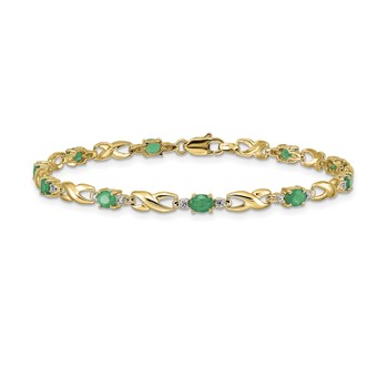 10k Diamond and Oval Emerald Bracelet — alternate view