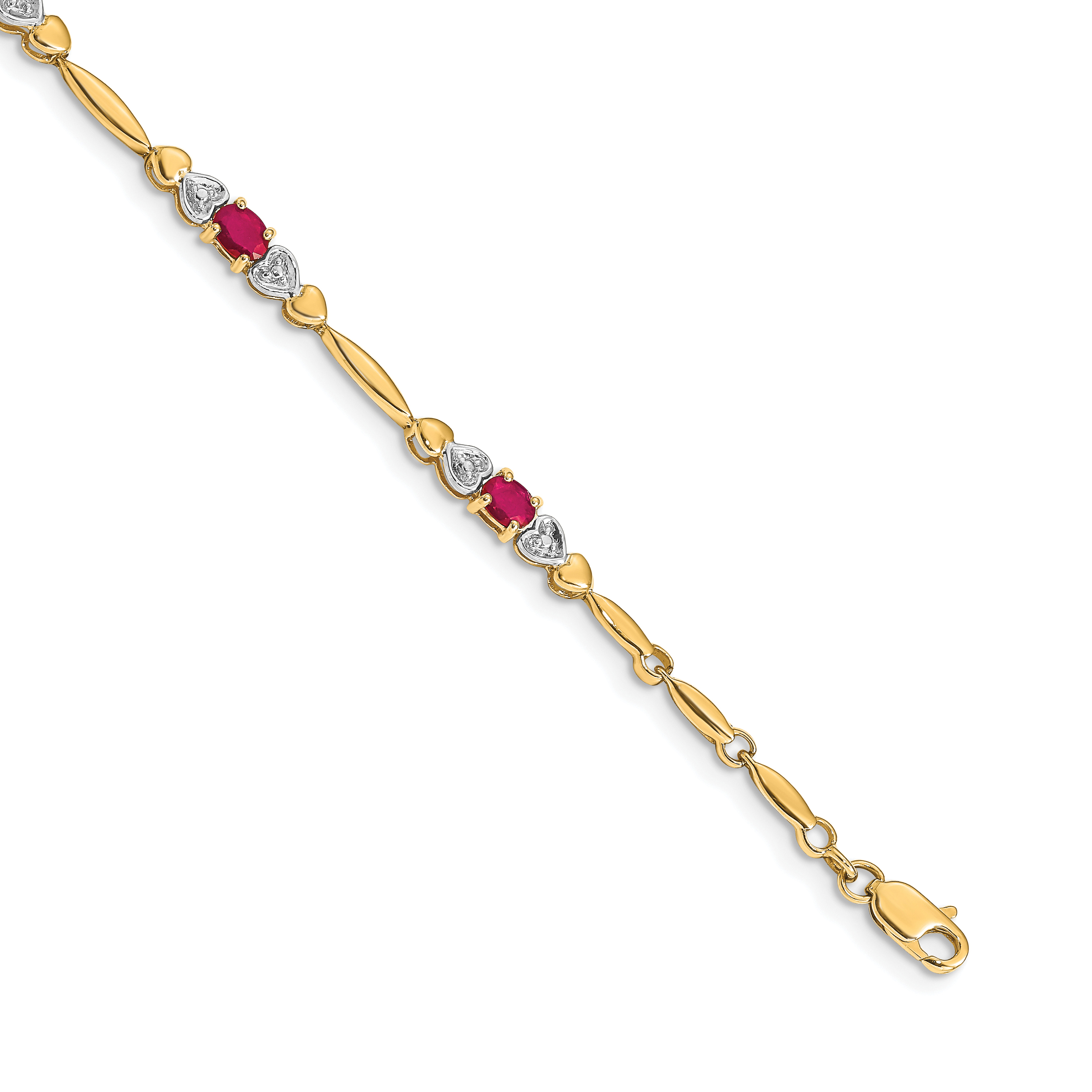 14k Complete Diamond and Oval Ruby Heart Design 7 inch Bracelet