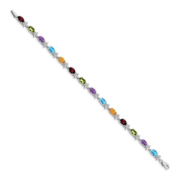 14k White Gold Complete Diamond and Oval Garnet/Swiss Blue Topaz/Citrine/Amethyst/Peridot Floral 7 inch Rainbow Bracelet — alternate view