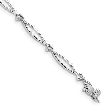 14k White Gold Complete 0.03 carat Diamond Heart and Oval Link 7.25 inch Bracelet