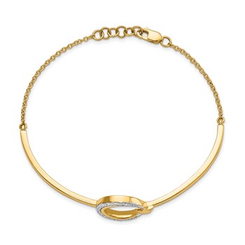 14k Polished Moon and Star Complete 1/8 carat Diamond Half-Bangle 7 inch Bracelet with 0.5 inch Extender — alternate view