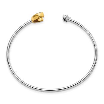 14k Two-tone Complete 1/6 carat Diamond Moon and Star Cuff Bangle Bracelet — alternate view