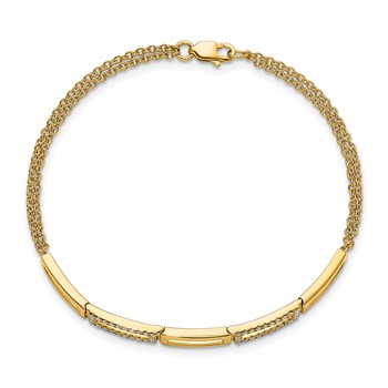 14k Polished Rectangle Link Complete 1/4 carat Diamond Double Strand 7 inch Bracelet — alternate view