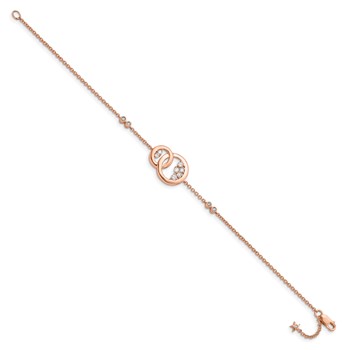 14k Rose Gold Complete 1/3 carat Diamond Double Circle with Star Dangle 7 inch Bracelet — alternate view