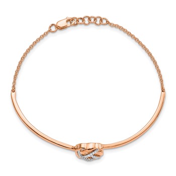 14k Rose Gold Polished Complete 1/8 carat Diamond Love Knot Half-Bangle 7 inch Bracelet with 0.5 inch Extender — alternate view