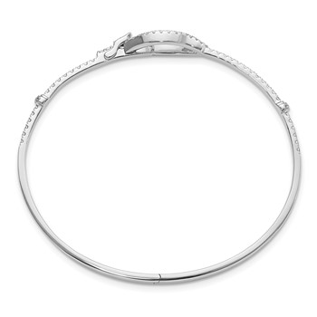 14k White Gold Polished Complete 7/8 carat Diamond Oval Buckle Clasp Hinged Bangle Bracelet — alternate view