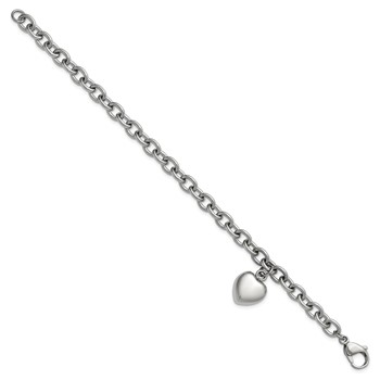 Stainless Steel 7.5" bracelet w/heart dangle — alternate view