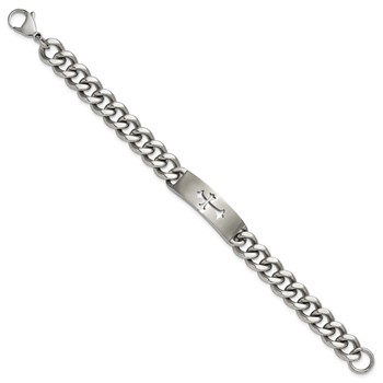 STAINLESS STEEL BRACELET 8.5", WITH CUT OUT CROSS - — alternate view