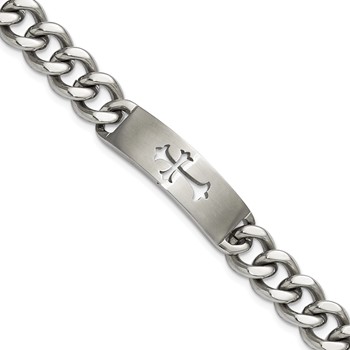 STAINLESS STEEL BRACELET 8.5", WITH CUT OUT CROSS -