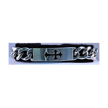 STAINLESS STEEL BRACELET 8.5', WITH CUT OUT CROSS -