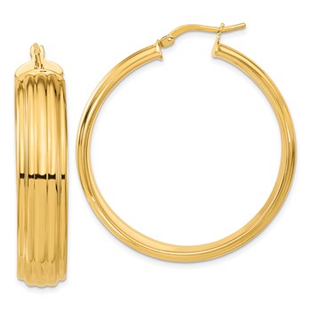 Bronze Polished Textured Round Hoop Earrings