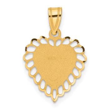 14K Polished and Satin Scalloped Border Engravable Heart Pendant