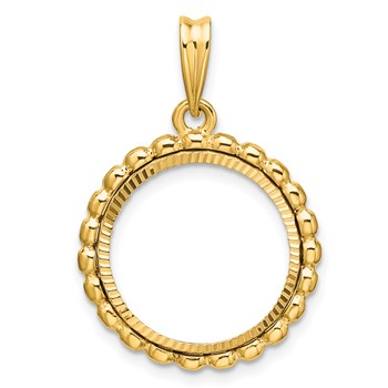 Wideband Distinguished Coin Jewelry 14k Polished and Diamond-cut with Beaded Edge 16.5mm Prong Coin Bezel Pendant