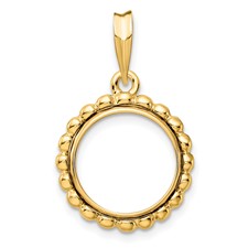Image of Wideband Distinguished Coin Jewelry 14k Polished with Beaded Edge 13.0mm Prong Coin Bezel Pendant