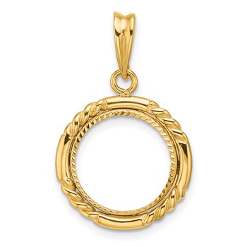 Wideband Distinguished Coin Jewelry 14k Polished Quadruple Twist and Diamond-cut 13.0mm Prong Coin Bezel Pendant