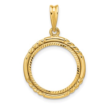 Wideband Distinguished Coin Jewelry 14k Polished Quadruple Twist and Diamond-cut 16.0mm Prong Coin Bezel Pendant