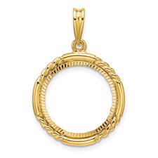 Image of Wideband Distinguished Coin Jewelry 14k Polished Quadruple Twist and Diamond-cut 16.5mm Prong Coin Bezel Pendant