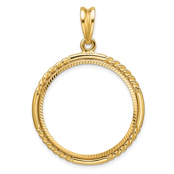 Wideband Distinguished Coin Jewelry 14k Polished Quadruple Twist and Diamond-cut 27.0mm Prong Coin Bezel Pendant