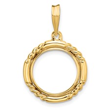 Image of Wideband Distinguished Coin Jewelry 14k Polished Quadruple Twist and Bright 13.0mm Prong Coin Bezel Pendant