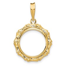 Image of Wideband Distinguished Coin Jewelry 14k Polished and Textured Bamboo 14.0mm Prong Coin Bezel Pendant