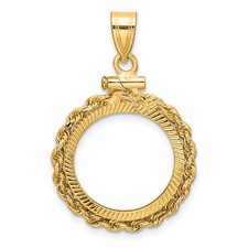 Image of Wideband Distinguished Coin Jewelry 14k Polished Rope and Diamond-cut 16.5mm x 1.35mm Screw Top Coin Bezel Pendant