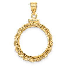 Image of Wideband Distinguished Coin Jewelry 14k Polished Rope and Diamond-cut 17.8mm x 1.35mm Screw Top Coin Bezel Pendant