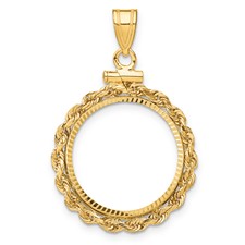 Image of Wideband Distinguished Coin Jewelry 14k Polished Rope and Diamond-cut 18.0mm x 1.35mm Screw Top Coin Bezel Pendant