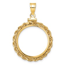 Image of Wideband Distinguished Coin Jewelry 14k Polished Rope and Diamond-cut 21.6mm x 1.7mm Screw Top Coin Bezel Pendant