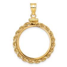 Image of Wideband Distinguished Coin Jewelry 14k Polished Rope and Diamond-cut 22.0mm x 1.9mm Screw Top Coin Bezel Pendant