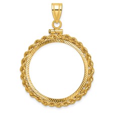 Image of Wideband Distinguished Coin Jewelry 14k Polished Rope and Diamond-cut 27.0mm x 2.35mm Screw Top Coin Bezel Pendant