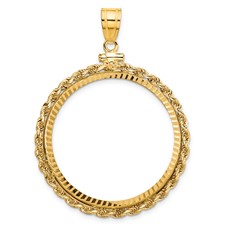 Image of Wideband Distinguished Coin Jewelry 14k Polished Rope and Diamond-cut 32.7mm x 3.00mm Screw Top Coin Bezel Pendant