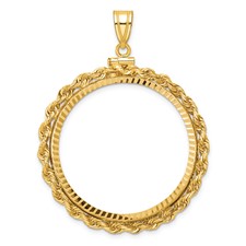Image of Wideband Distinguished Coin Jewelry 14k Polished Rope and Diamond-cut 34.2mm x 2.85mm Screw Top Coin Bezel Pendant