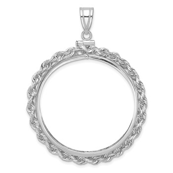 Wideband Distinguished Coin Jewelry 14k White Gold Polished Rope 37.0mm x 2.85mm Screw Top Coin Bezel Pendant
