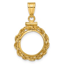 Image of Wideband Distinguished Coin Jewelry 14k Polished Rope 13.0mm x 1.1mm Screw Top Coin Bezel Pendant