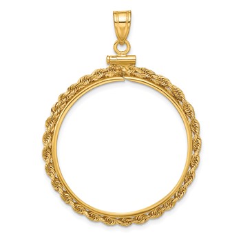 Wideband Distinguished Coin Jewelry 10k Polished Rope 30.0mm x 3.00mm Screw Top Coin Bezel Pendant
