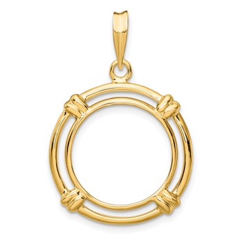 Wideband Distinguished Coin Jewelry 14k Polished Double Spoke 16.5mm Prong Coin Bezel Pendant
