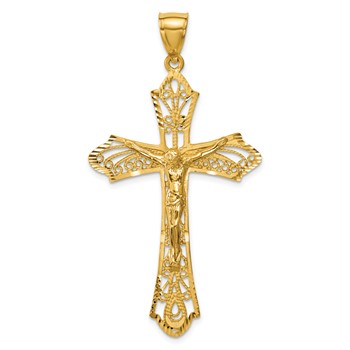 14K Satin Diamond-Cut Crucifix Pendant