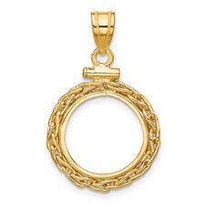 Image of Wideband Distinguished Coin Jewelry 14k Polished Wheat Chain 14.0mm x 1.1mm Screw Top Coin Bezel Pendant