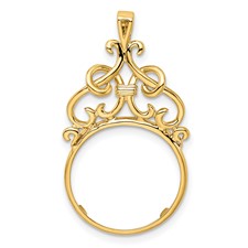 Image of Wideband Distinguished Coin Jewelry 14k Polished Fancy Filigree Top 13.0mm Prong Coin Bezel Pendant