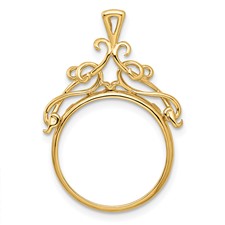 Image of Wideband Distinguished Coin Jewelry 14k Polished Thin Fancy Filigree Top 16.5mm Prong Coin Bezel Pendant