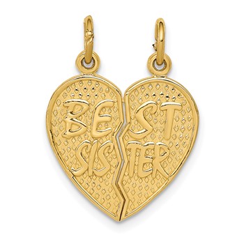 14k BEST SISTER 2-Piece Break-apart Heart Charm