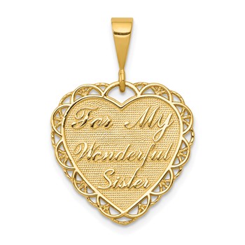 14k Reversible FOR MY WONDERFUL SISTER / YOU MEAN SO MUCH Heart Charm